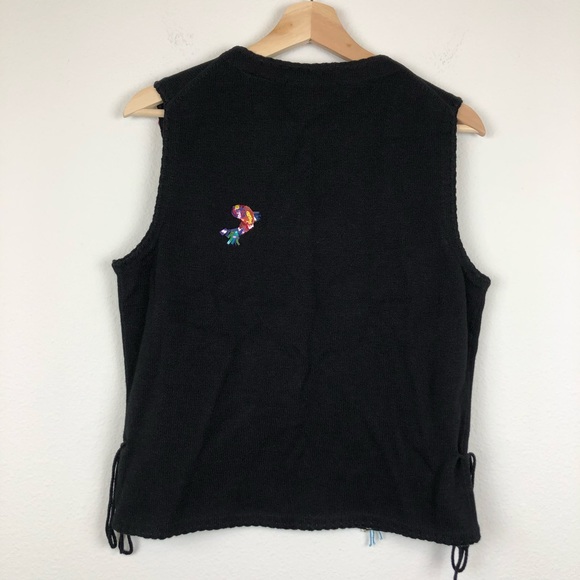 Michael Simon Black V-Neck Sweater with Colorful Embroidery - Picture 7 of 9